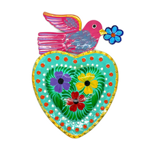 Load image into Gallery viewer, Handmade Tin Mexican Milagro Hearts - Daisy Bird