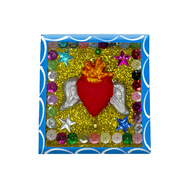Handmade Framed Flying Milagro Heart Magnet Art & Decor Mexico CC Blue  