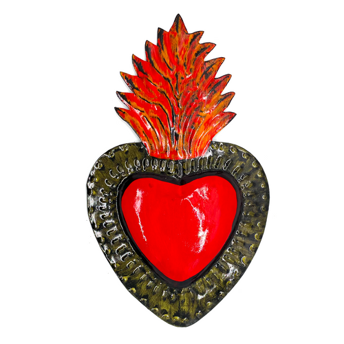 Handmade Tin Mexican Milagro Hearts - Tapatio Flame