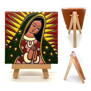 Handmade Clay Tile and Stand - Virgen de Guadalupe