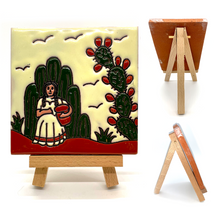 Load image into Gallery viewer, Handmade Clay Tile and Stand - Linda Nopal
