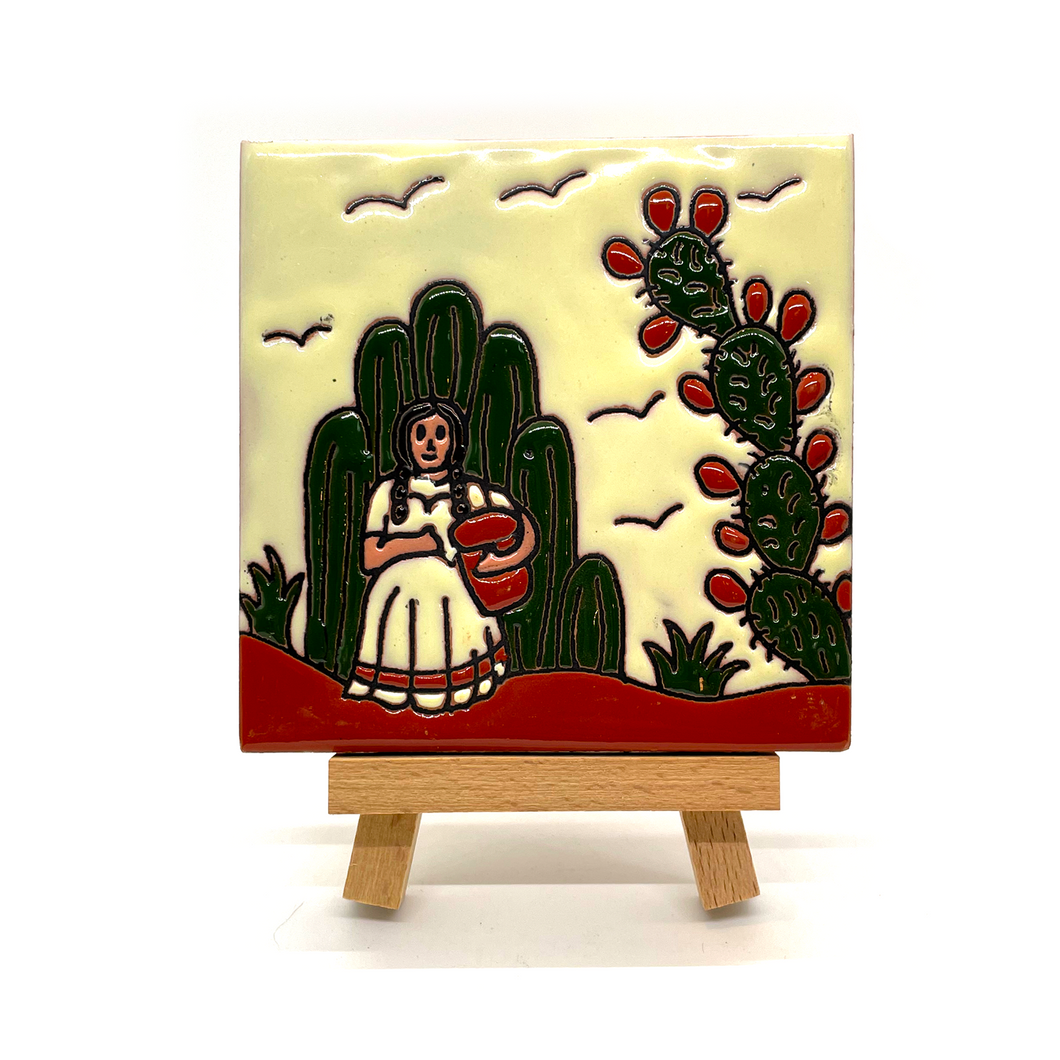 Handmade Clay Tile and Stand - Linda Nopal