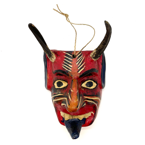 Handmade and Painted - Mexican Ceremonial Folk Mask - Cuernos