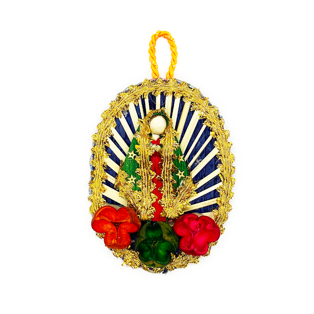 Handmade Mexican Virgencita Keepsake Holiday Decor Mexico LA Dark Blue  