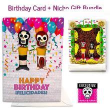 Load image into Gallery viewer, Luchadores Musical Birthday Card + Gift Bundle Greeting Cards Muertolandia.com Card + White Nicho  