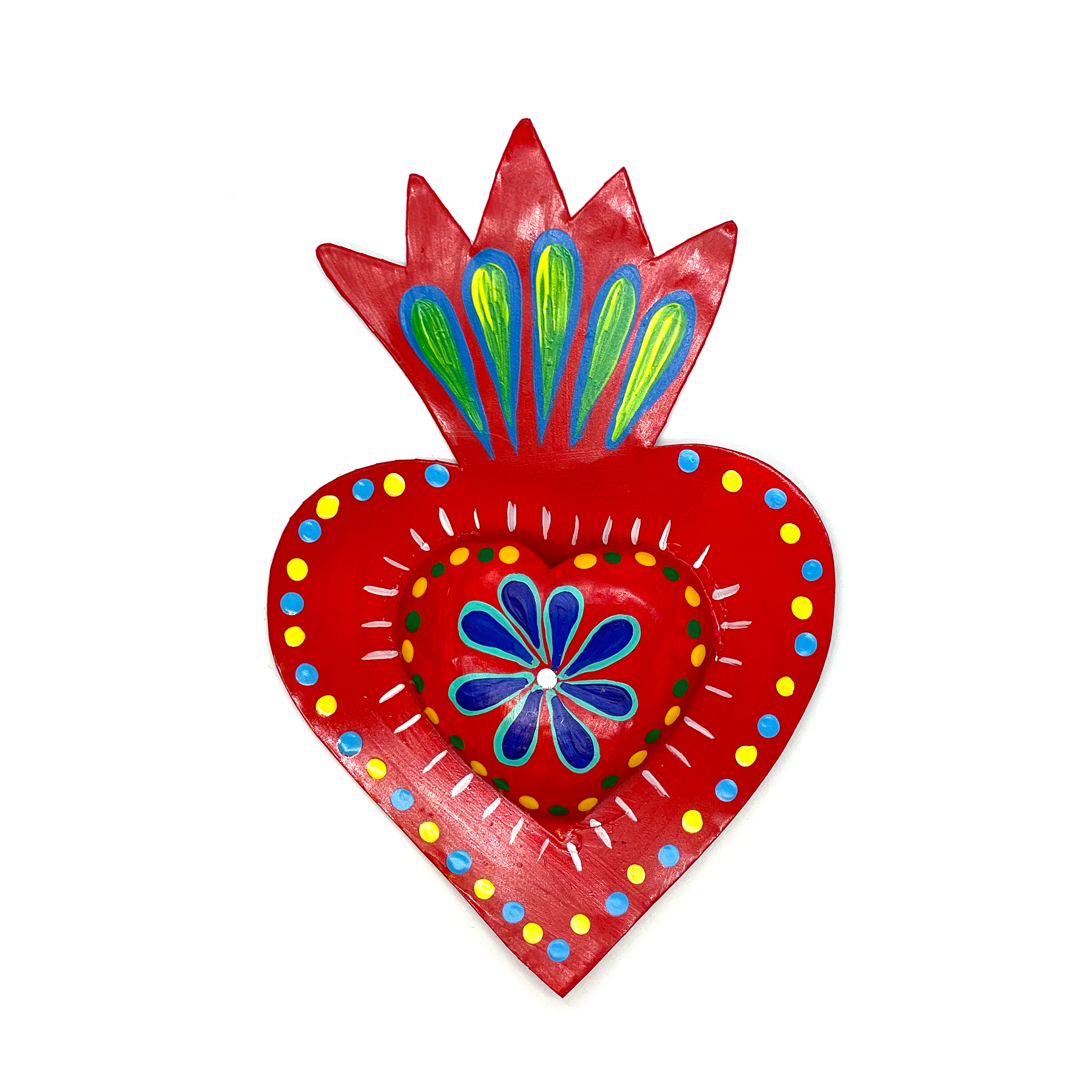 Red Heart with Green and Gold Wings Tin Milagro (Mexico) - La Farge  Foundation for Folk Art