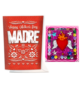 mexican mother's day dia de las madres musical greeting card plays cielito lindo and handmade milagro heart nicho magenet gift set