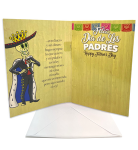 mexican happy father's day or feliz dia de las padres. Musical greeting card plays El Rey once opened with papel picado design on front