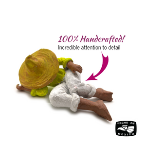 mexican handmade traditional folk-art pieces made of barro, mexican clay. Hermanos or brothers taking a lazy afternoon nap. Sold as a pair in a variety of colors. 