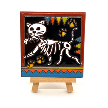 Load image into Gallery viewer, Handmade Clay Tile and Stand - Gato, Cat Feliz