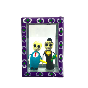 Handmade Window Shadow Box Nicho - See Through Series  - Diego y Frida Shadow Boxes Mexico CC Purple  