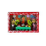 Handmade Window Shadow Box Nicho - Catrín y Catrina Ofrenda Shadow Boxes Mexico CC Red Wood Box  