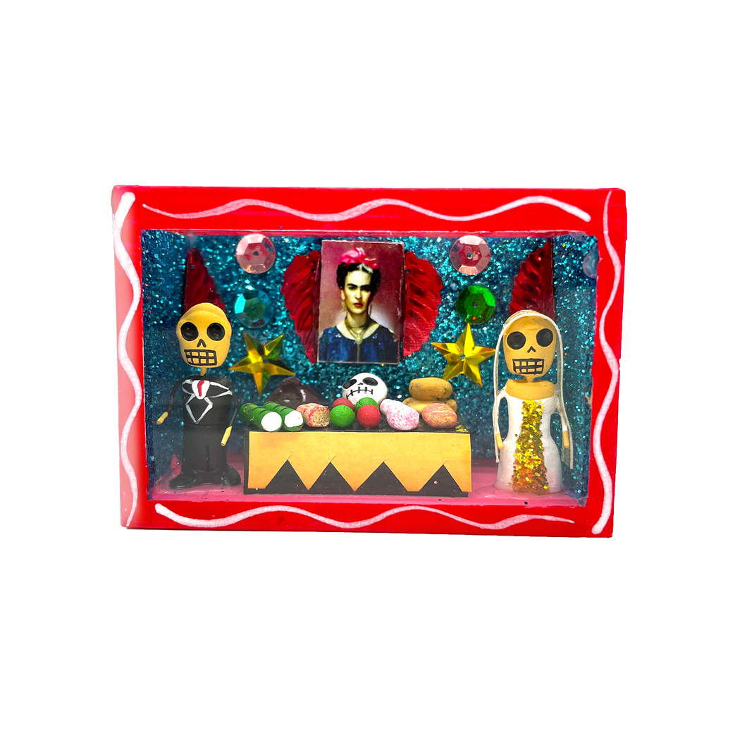 Handmade Window Shadow Box Nicho - Novios Ofrenda Shadow Boxes Mexico CC Red Wood Box  