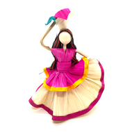 Handmade Mexican Corn Husk Tamal Sra. Florista Doll Art & Decor Mexico LA Magenta Shirt  