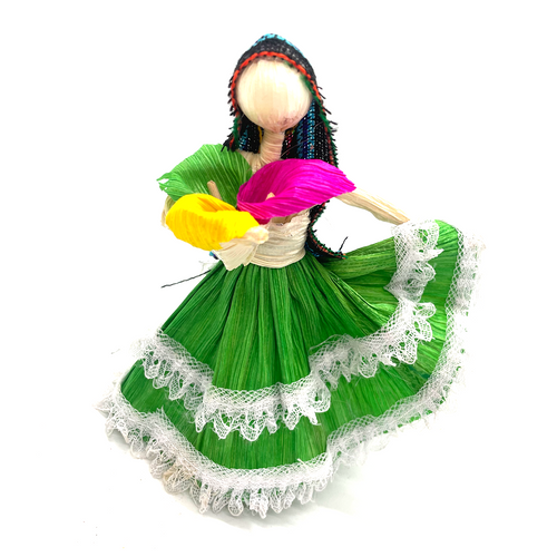 Handmade Mexican Corn Husk Tamal Miss Bouquet Doll