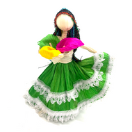 Handmade Mexican Corn Husk Tamal Miss Bouquet Doll Art & Decor Mexico LA Green  