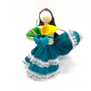 Handmade Mexican Corn Husk Tamal Miss Bouquet Doll