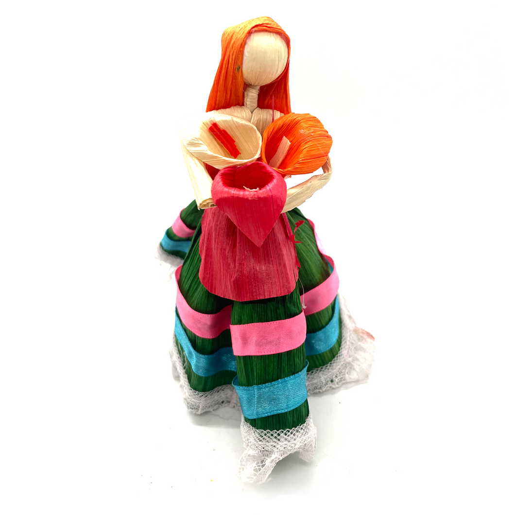 Handmade Mexican Corn Husk Tamal Miss Bouquet Doll Muertolandia
