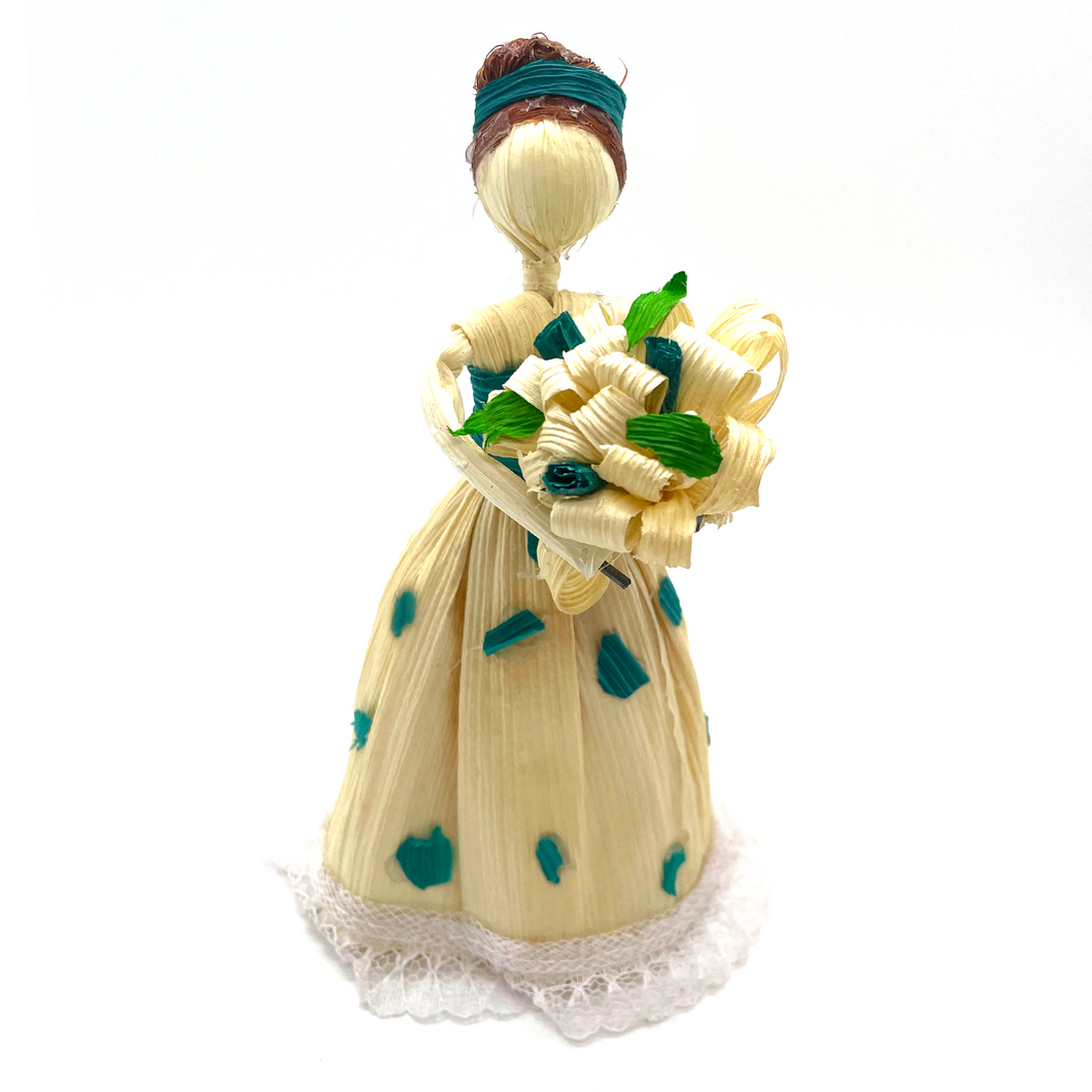 Handmade Mexican Corn Husk Tamal Quinceañera Doll Art & Decor Mexico LA Green  