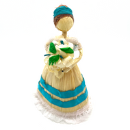 Handmade Mexican Corn Husk Tamal Quinceañera Doll Art & Decor Mexico LA Teal  