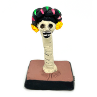 Handmade Mexican Catrina Figurine - Doña Beatriz Pescuezo Art & Decor Muertolandia.com Yellow Flower Ears  