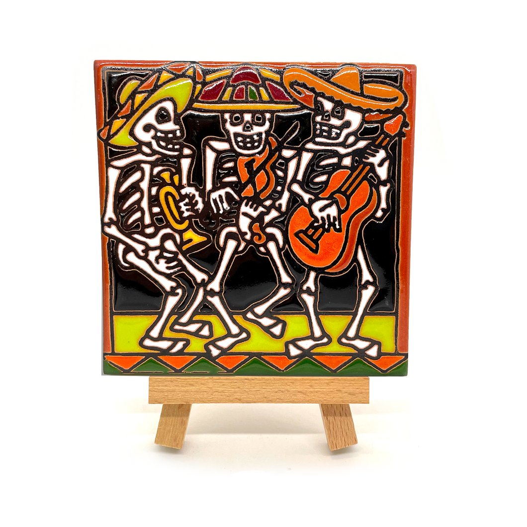 Handmade Clay Tile and Stand - Trio Sin Aval con Mariachi