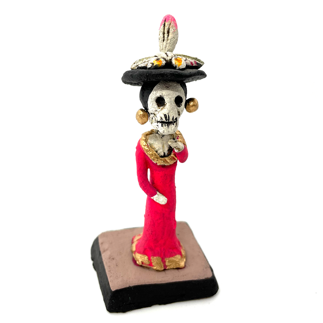 Handmade Mexican Catrina Figurine - Catrina Hortencia Spring Neck