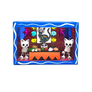 Handmade Window Shadow Box Nicho - Lovely Cats - Gatos Amorosos Shadow Boxes Mexico CC Original Blue  