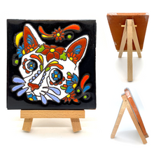 Load image into Gallery viewer, Handmade Clay Tile and Stand - Calavera Cat