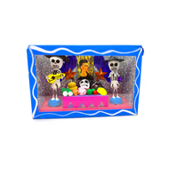 Handmade Window Shadow Box Nicho - Calaca / Skeleton Ofrenda Shadow Boxes Mexico CC Blue  