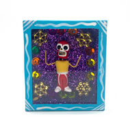 Handmade Square Shadow Box Nicho - Luchadores Lucha Libre, Mexican Wrestlers Magnet Shadow Boxes Mexico Light Blue  
