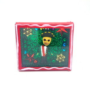 Handmade Square Shadow Box Nicho - Mariachi Magnet Shadow Boxes Mexico Red  