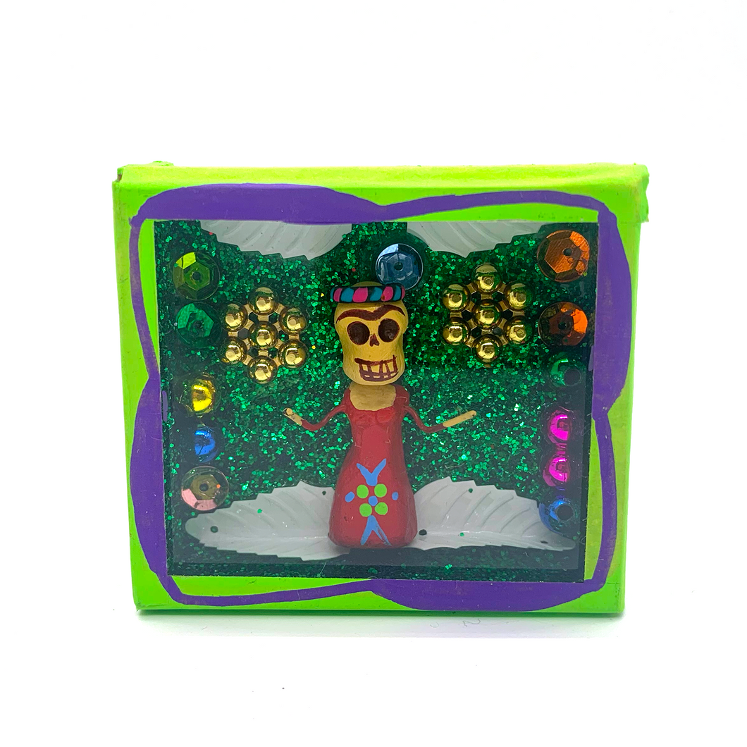 Handmade Square Shadow Box Niche - Frida Magnet Shadow Boxes Mexico Green  