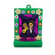 Handmade Shadow Box Nicho - Mariachi Shadow Boxes Mexico CC Green Wood Box  