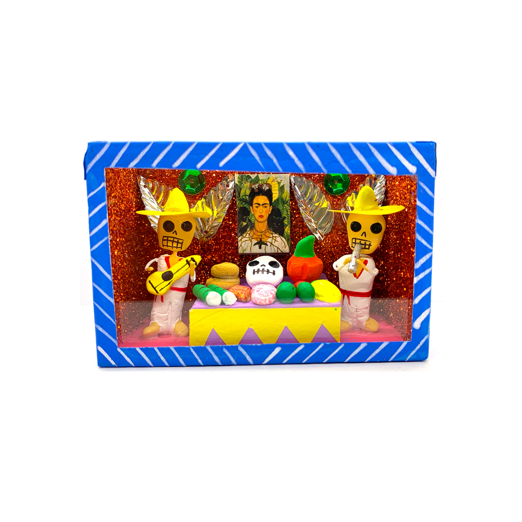 Handmade Window Shadow Box Nicho - Jarochos Ofrenda Shadow Boxes Mexico CC Blue  