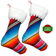 Mexican Christmas Serape Style Stocking - Bota Navideña Holiday Decor Muertolandia.com Baja Red x 2  