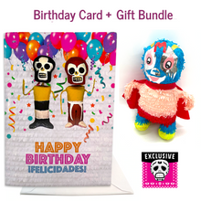 Load image into Gallery viewer, Luchadores Musical Birthday Card + Gift Bundle Greeting Cards Muertolandia.com Card + Mini Piñata  